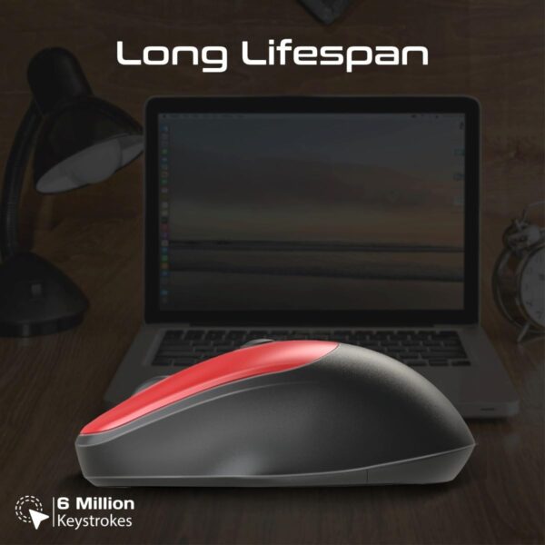 Promate Wireless Mouse, EZGrip Ergonomic Ambidextrous 2.4GHz Mice, Adjustable 1600DPI, 6 million Keystrokes, Nano USB Receiver, 10m Range - RED - Image 2
