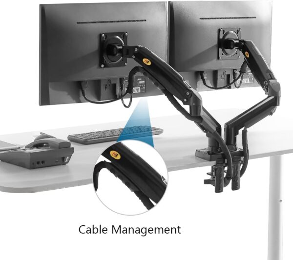 Dual Monitor Desk Mount Stand Gas Spring 360 Degree Full Rotation ; Computer Monitor Arm for Two Screens 17" - 27" Inch with 2~9 Kg Load Capacity for Each Display ;  F160 - Image 3