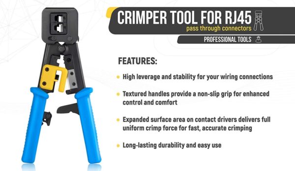 RJ45 Crimping Tool for Pass Through Connector RJ11 & RJ45 Plugs Networking Cat6 - Image 5