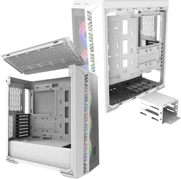 Cooler Master MasterBox 520 Mesh Airflow ATX Mid-Tower, Mesh Front Panel, Tempered Glass Panel, E-ATX up to 10.7”, Gen2 Type-C, Three CF120 120mm PWM Customizable ARGB Fan - White - Image 2