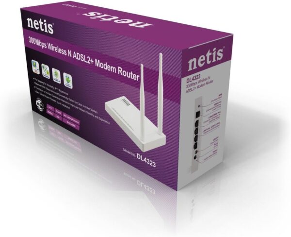 NETIS DL4323 300Mbps High-Speed Wireless N ADSL2 and Modem Router Combo | 4-Port NAT Router and Wireless N Access Point with High Gain Antenna - Image 6