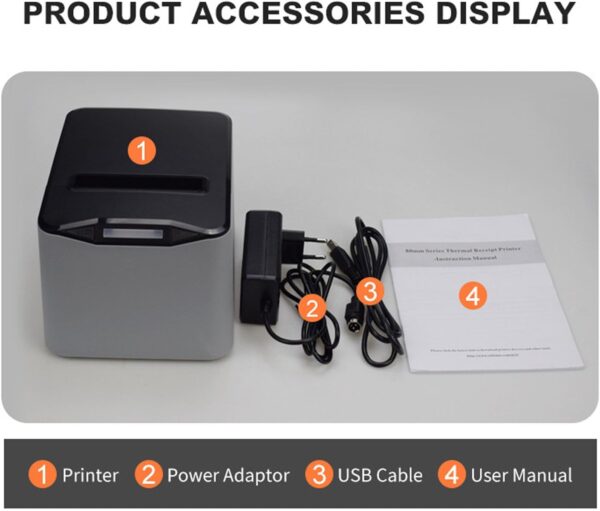Thermal Receipt Printer, 3'1/8 80mm Thermal Printer with USB, Serial, LAN Port, High Speed Printing, Automatic Cutting for Cash Register Restaurant Kitchen - BLACK - Image 10