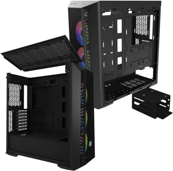Cooler Master MasterBox 520 Mesh Blackout Airflow ATX Mid-Tower, Mesh Front Panel, Tempered Glass Panel, E-ATX up to 10.7”, Gen2 Type-C, Three CF120 120mm PWM Customizable ARGB Fan - Image 2