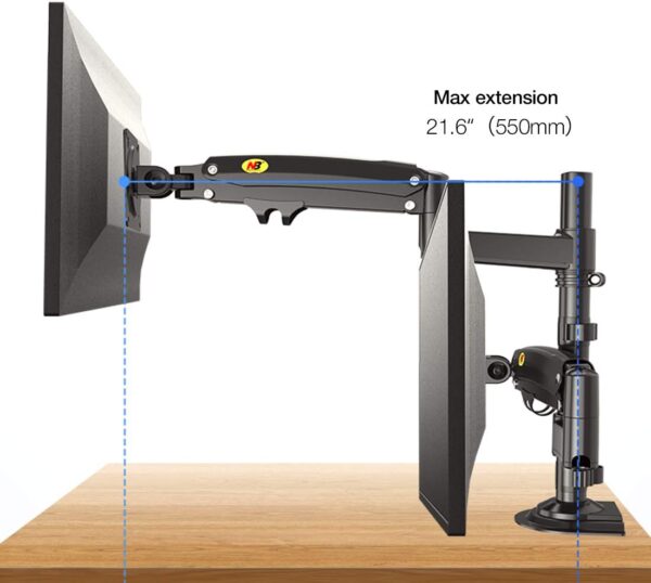 H180 22"- 32"  Heavy Duty VESA Dual Monitor Desk Mount Stand and Gas Strut - Image 4
