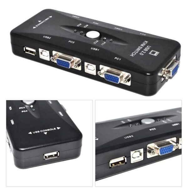 KVM Switch USB 2.0 Compatible with Computer Sharing Video Mouse Keyboard Monitor (KVM41UA) - Image 2