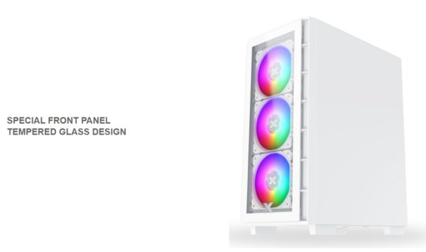 Xigmatek Elite One Arctic ATX Mid Tower Gaming PC Case w/FRONT PANEL TEMPERED GLASS , Support Up to 320mm GPU & up to 6 Fans ; Prebuilt 4 X 120mm RGB Case Fans, EFFECTIVE HEAT DISSIPATION  - WHITE  - Image 2