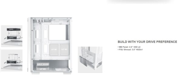 Xigmatek Elite One Arctic ATX Mid Tower Gaming PC Case w/FRONT PANEL TEMPERED GLASS , Support Up to 320mm GPU & up to 6 Fans ; Prebuilt 4 X 120mm RGB Case Fans, EFFECTIVE HEAT DISSIPATION  - WHITE  - Image 7