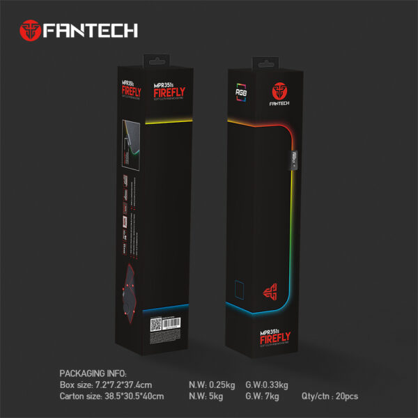 FANTECH MPR351s FIREFLY RGB Gaming Mouse Pad - Micro USB connection - Fine Precision Fabric Surface - 4 RGB EFFECTS & 7 COLOR PRESETS - Non-slip Rubber Base - 350mm x 250mm x 3mm - BLACK - Image 9