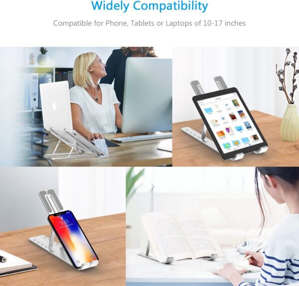 Ultra Compact Laptop Riser Stand | 6 Levels of Height Adjustable Portable Laptop Holder for Desk | Aluminum Foldable Laptop Riser, Compatible with  ALL Laptops up to 17.3 Inch Size | Silver - Image 2