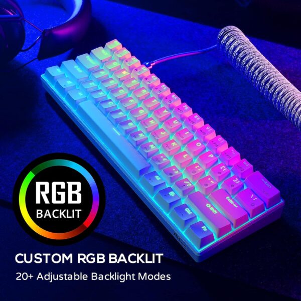 RK ROYAL KLUDGE RK61 61 Keys Mechanical Keyboard , 3 Connection Modes USB-2.4Ghz/Bluetooth/Wired/ Wireless - RGB Hot Swappable Blue Switch Gaming Keyboard - Arabic / English - White - Image 5