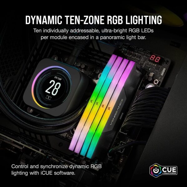 CORSAIR VENGEANCE RGB DDR5 RAM 32GB (2x16GB) 6400MHz CL36 Intel XMP iCUE Compatible Computer Memory - Black (CMH32GX5M2B6400C36) - Image 4