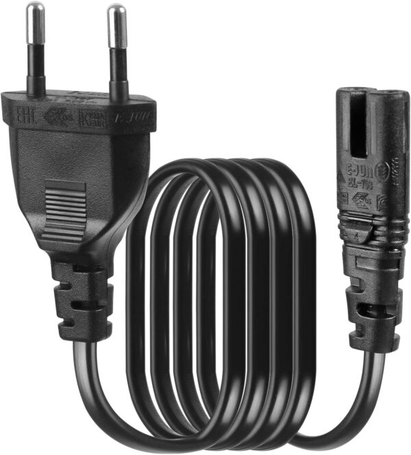 EU 2- Slot Power Cable Euro Plug to IEC320 C7 Figure 8 Non-Polarized 2 Prong European Power Cord  1.5 meter for TV, PS3, PS4, Computers, Printers