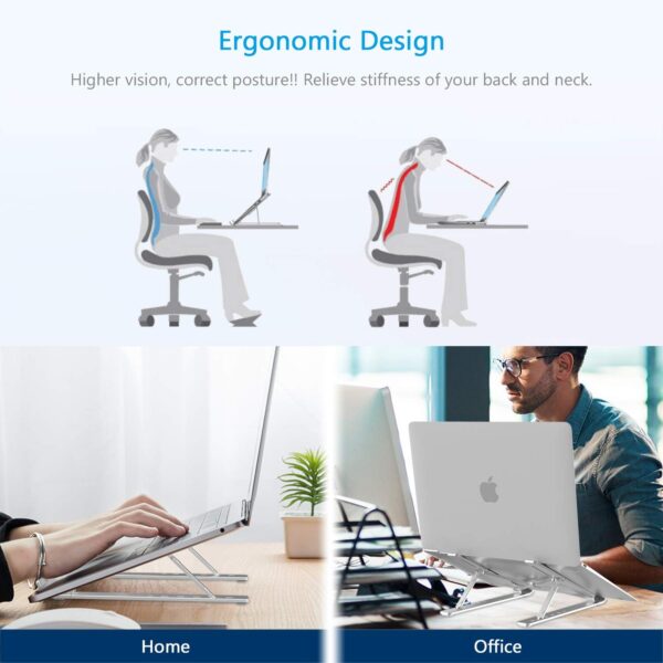 Ultra Compact Laptop Riser Stand | 6 Levels of Height Adjustable Portable Laptop Holder for Desk | Aluminum Foldable Laptop Riser, Compatible with  ALL Laptops up to 17.3 Inch Size | Silver - Image 6