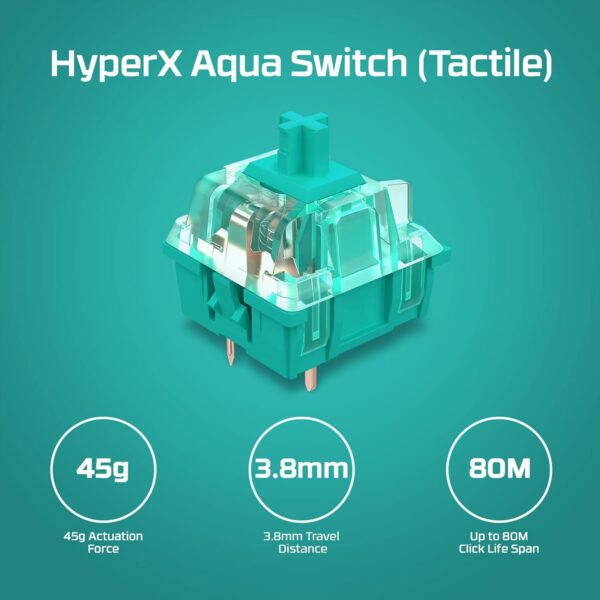 HyperX Alloy Origins PBT - Mechanical Gaming Keyboard, PBT Keycaps, RGB lighting, Compact, Aluminum Body, Customizable with HyperX NGENUITY, Onboard Memory - HyperX Tactile Aqua Switch - Image 4