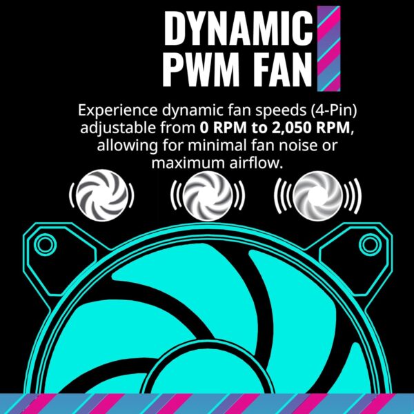 Cooler Master Master Fan MF120 Halo² 3in1 PC Case Air Cooler Fan, Dual Loop Gen 2 ARGB LEDs Rings, Dynamic PWM 120mm 2,050 RPM, Air Balance Blades, Hybrid Frame - Image 8