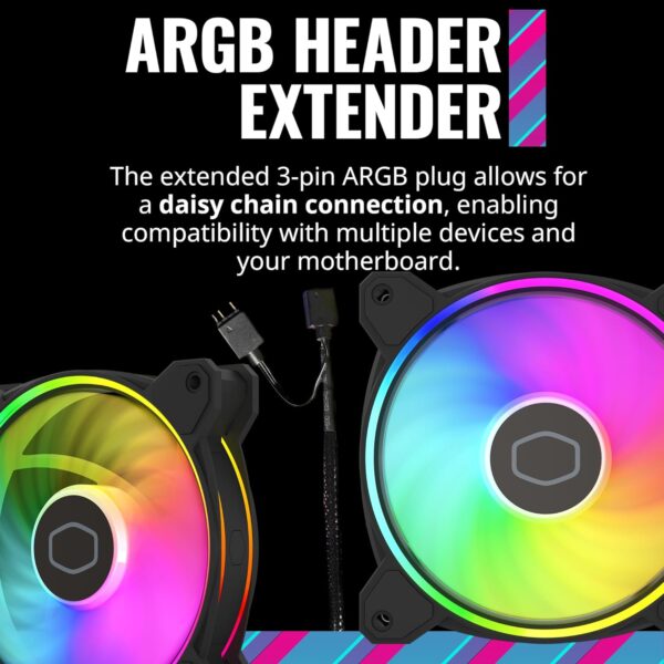 Cooler Master Master Fan MF120 Halo² 3in1 PC Case Air Cooler Fan, Dual Loop Gen 2 ARGB LEDs Rings, Dynamic PWM 120mm 2,050 RPM, Air Balance Blades, Hybrid Frame - Image 6
