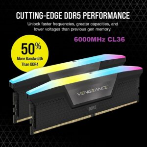 CORSAIR VENGEANCE RGB DDR5 RAM 32GB (2x16GB) 6000MHz CL36 Intel XMP iCUE Compatible Computer Memory - Black