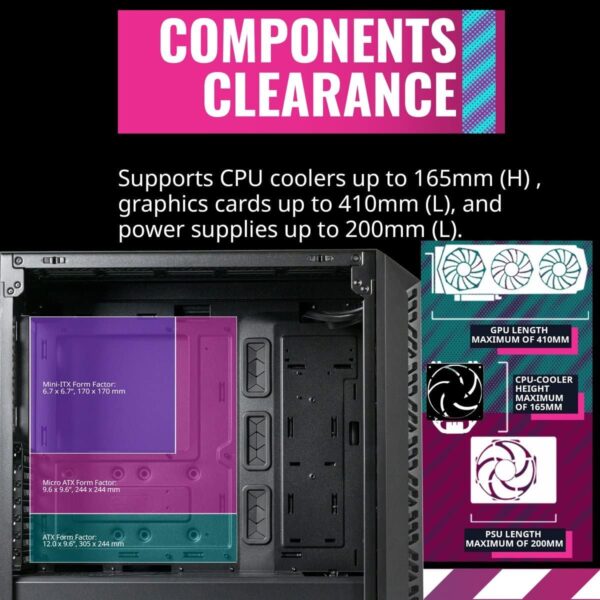 Cooler Master MasterBox 520 Mesh Blackout Airflow ATX Mid-Tower, Mesh Front Panel, Tempered Glass Panel, E-ATX up to 10.7”, Gen2 Type-C, Three CF120 120mm PWM Customizable ARGB Fan - Image 10