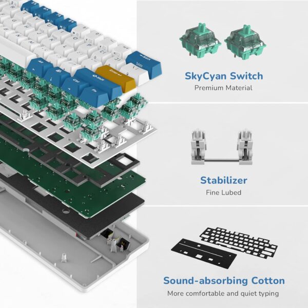 RK ROYAL KLUDGE RK61 Plus Wireless Mechanical Keyboard, Bluetooth/2.4G/Wired RGB Gaming Keyboard, 60% Hot Swappable Computer PC Keyboards with USB Hub, Silence Linear SkyCyan Switches -  English/Arabic - Image 7