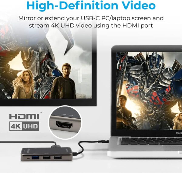 Promate USB-C Hub, 7-in-1 Multi-Port Adapter with 4K HDMI, Sync Charge USB-C Port, TF/SD Card Slot, 3 USB Ports and 5Gbps Data Transfer for MacBook Pro, MacBook Air, Chromebook, PrimeHub-Lite - Image 3