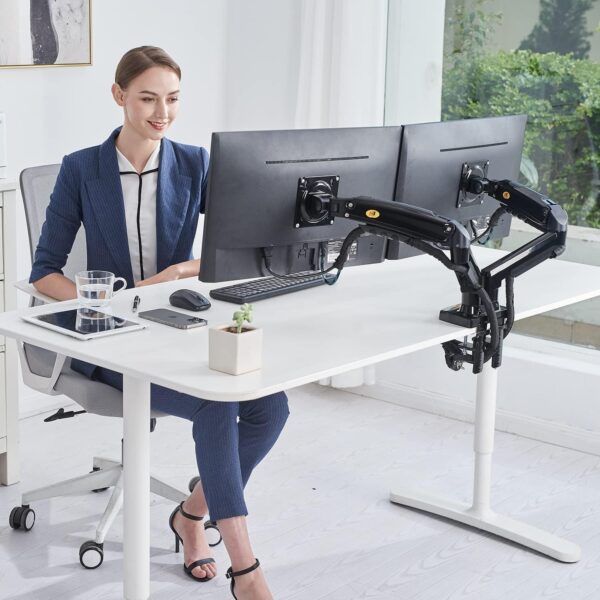 Dual Monitor Desk Mount Stand Gas Spring 360 Degree Full Rotation ; Computer Monitor Arm for Two Screens 17" - 27" Inch with 2~9 Kg Load Capacity for Each Display ;  F160 - Image 24