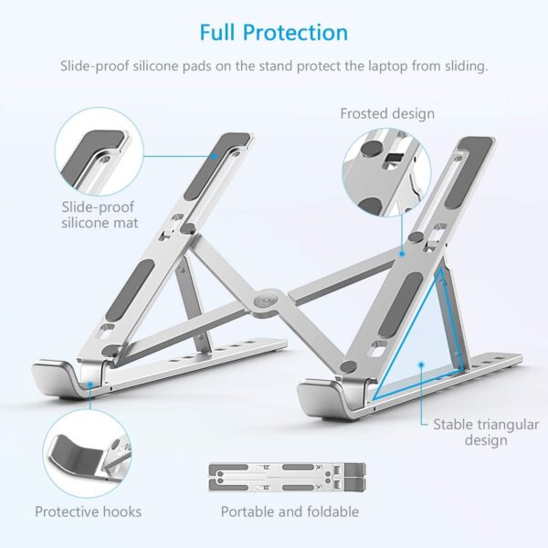 Ultra Compact Laptop Riser Stand | 6 Levels of Height Adjustable Portable Laptop Holder for Desk | Aluminum Foldable Laptop Riser, Compatible with  ALL Laptops up to 17.3 Inch Size | Silver - Image 5
