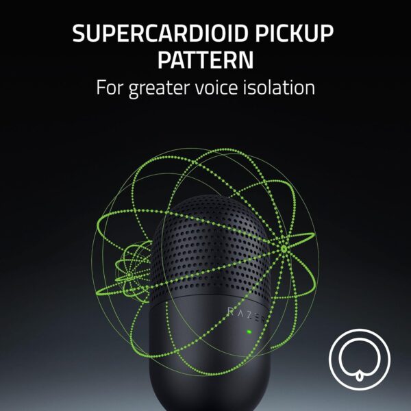 Razer Seiren V3 Mini USB Microphone: Condenser Mic - Supercardioid Pickup Pattern - Tap-to-Mute Sensor with LED Indicator - Shock Absorber - Ultra Compact - PC, Discord, OBS Studio, XSplit - Black - Image 3