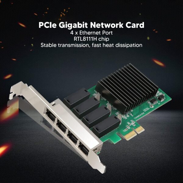 4 Port 1Gb PCIe Network Card, 4 Port 1 Gigabit Ethernet Interface Adapter, with Realtek RTL8111H, Support NAS/PC, 1G NIC Compliant Windows/Linux/MAC OS - Image 2