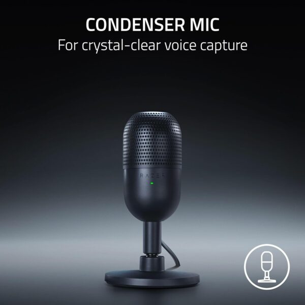 Razer Seiren V3 Mini USB Microphone: Condenser Mic - Supercardioid Pickup Pattern - Tap-to-Mute Sensor with LED Indicator - Shock Absorber - Ultra Compact - PC, Discord, OBS Studio, XSplit - Black - Image 2