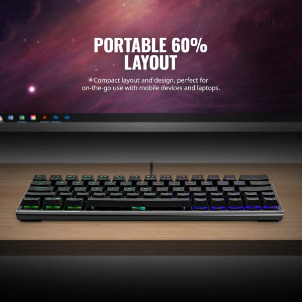 Cooler Master SK620 60% Space Gray Mechanical Low Profile Gaming Keyboard, Blue Switches, Customizable RGB, Ergonomic Design, Brushed Aluminum Panel ,USB-C Connectivity, Mac/Windows - Image 6