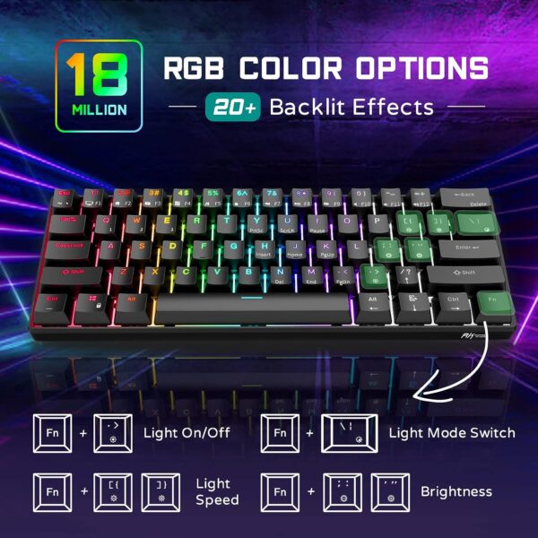 RK ROYAL KLUDGE RK61 61 Keys Mechanical Keyboard , 3 Connection Modes USB-2.4Ghz/Bluetooth/Wired/ Wireless - RGB Hot Swappable BROWN Switch Gaming Keyboard - Arabic / English - BLACK - Image 12