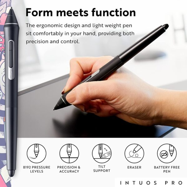 Wacom Intuos Pro Large Bluetooth Graphics Drawing Tablet, 8 Customizable ExpressKeys 8192 Pressure Sensitive Pro Pen II Included, Compatible with Mac OS and Windows,Black - Image 3