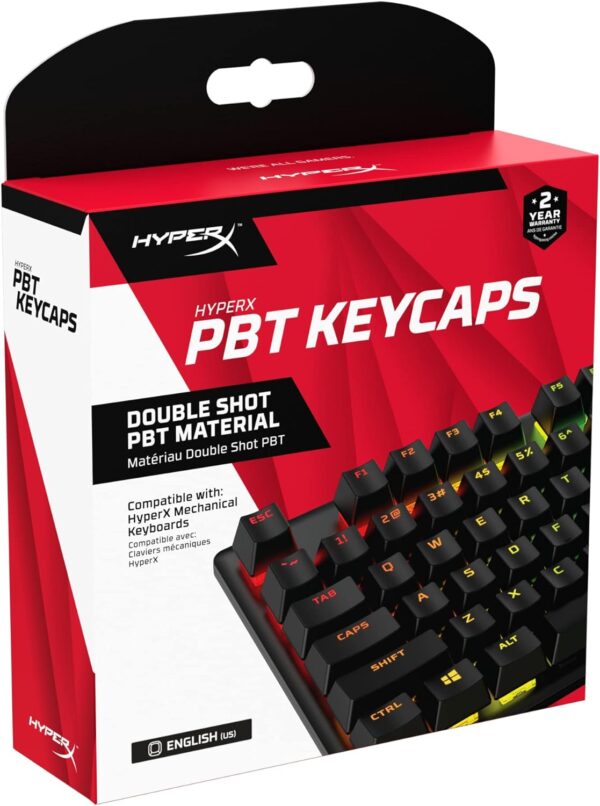 HyperX PBT Keycaps – Full Key Set, Double Shot PBT Material, English (US) Layout, 104 Keys – Black