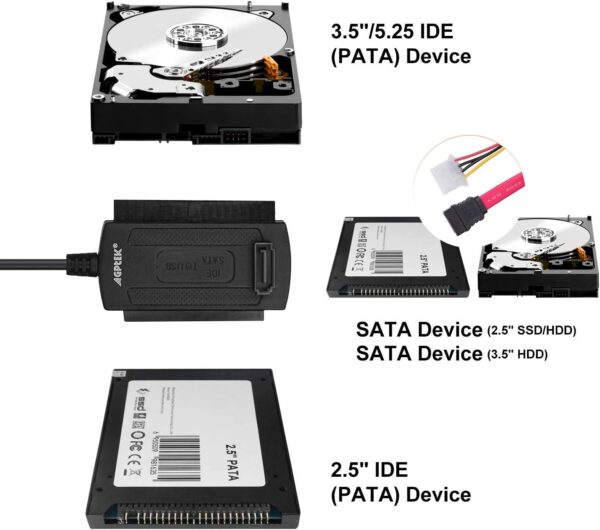 SATA/PATA/IDE Drive to USB 2.0 Adapter Converter Cable for 2.5/3.5 Inch Hard Drive/5 inch Optical Drive with External AC Power Adapter - Image 7