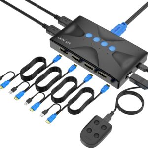 KVM Switch HDMI 4 port Boxes, 4K@30hz USB KVM HDMI Console for 4 Computers sharing Keyboard Mouse and HD Monitor with 4 pack -  2in1 KVM Cables + Desktop Selector Included