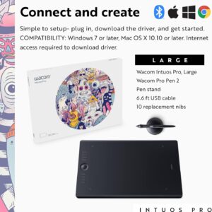 Wacom Intuos Pro Large Bluetooth Graphics Drawing Tablet, 8 Customizable ExpressKeys 8192 Pressure Sensitive Pro Pen II Included, Compatible with Mac OS and Windows,Black
