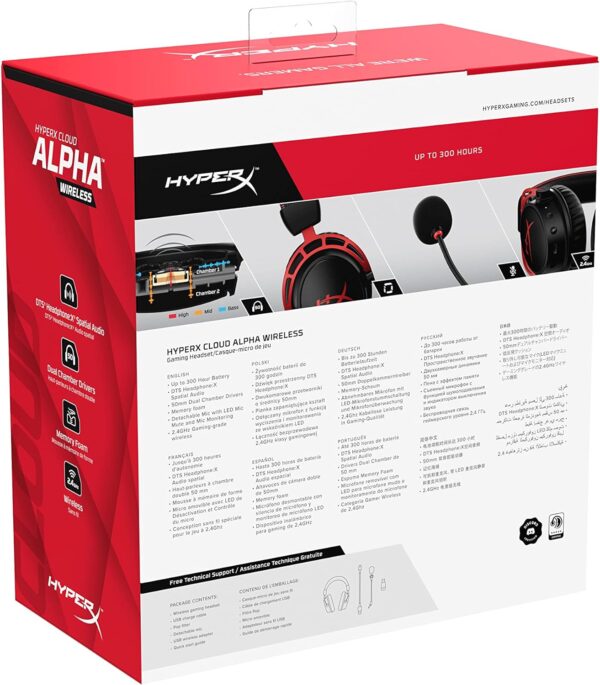 HyperX Cloud Alpha Wireless - Gaming Headset for PC, 300-hour battery life, DTS Headphone: X Spatial Audio, Memory foam, Dual Chamber Drivers, Noise-canceling mic, Durable aluminum frame - OPEN BOX - Image 7