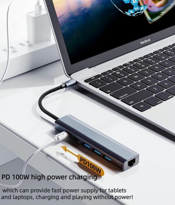 USB C HUB, 6-in-1 USB C Adapter Docking Station with 4K 30HZ 1080P HDMI,100W PD,USB3.0 * 3,RJ45 Ethernet,Compatible with MacBook Pro/Air, Other Type C Laptops Devices. - Image 4