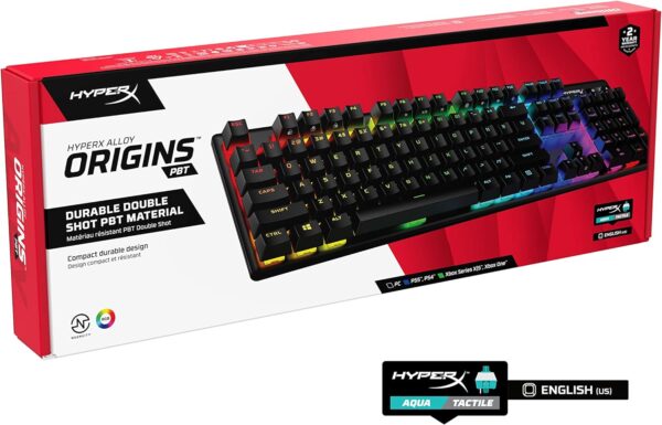 HyperX Alloy Origins PBT - Mechanical Gaming Keyboard, PBT Keycaps, RGB lighting, Compact, Aluminum Body, Customizable with HyperX NGENUITY, Onboard Memory - HyperX Tactile Aqua Switch - Image 14