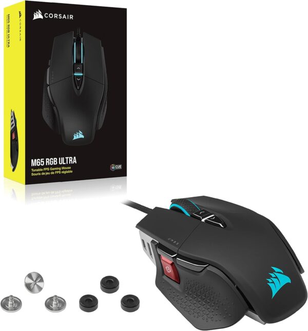 Corsair M65 RGB Ultra Tunable FPS Gaming Mouse Marksman 26,000 DPI Optical Sensor, Optical Switches, AXON Hyper-Processing Technology, Sensor Fusion Control, Tunable Weight System - Black - Image 9