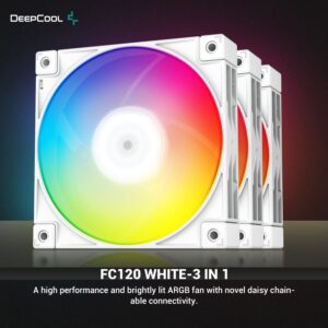 DeepCool FC120 3IN1 Performance 120mm ARGB LED PWM Fan, Daisy-Chain Interconnect Cable, Black, Triple Pack- WHITE
