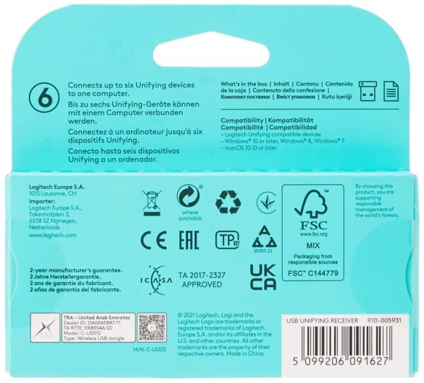Logitech Unifying Receiver, 2.4 GHz Wireless Technology, USB Plug Compatible with all Logitech Unifying Devices like Wireless Mouse and Keyboard, PC / Mac / Laptop - Black - Image 7