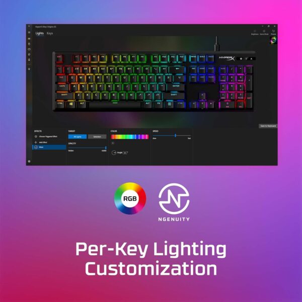 HyperX Alloy Origins PBT - Mechanical Gaming Keyboard, PBT Keycaps, RGB lighting, Compact, Aluminum Body, Customizable with HyperX NGENUITY, Onboard Memory - HyperX Tactile Aqua Switch - Image 7