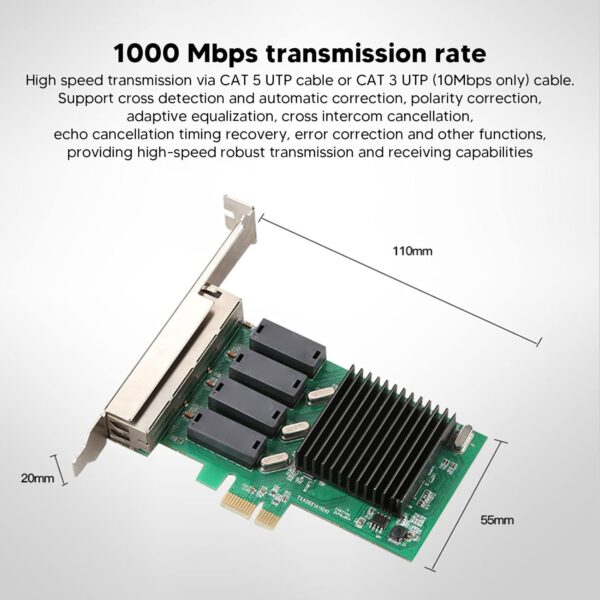 4 Port 1Gb PCIe Network Card, 4 Port 1 Gigabit Ethernet Interface Adapter, with Realtek RTL8111H, Support NAS/PC, 1G NIC Compliant Windows/Linux/MAC OS - Image 3