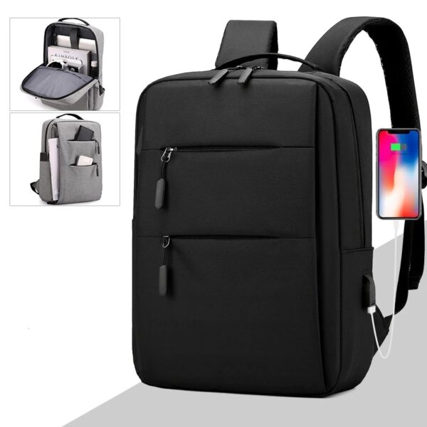 Laptop Backpack - for Tablets & Laptops up to 15.6" - Waterproof - Electronics Protection  - Scratchproof - Travel Friendly - Organized Compartments - USB Charge Port - Slim Casual Business Design - Heavy Duty - 42 x 12 x 30 cm - Black  - Image 2