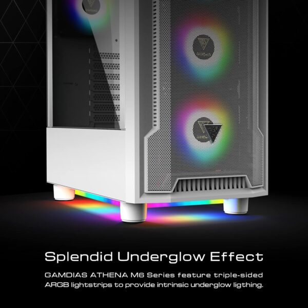 GAMDIAS ATHENA M6 LITE  , ATX Mid Tower Gaming Case with Side Tempered Glass, 4X 120mm ARGB Case Fans , Magnetic Dust Filter - WHITE - Image 9