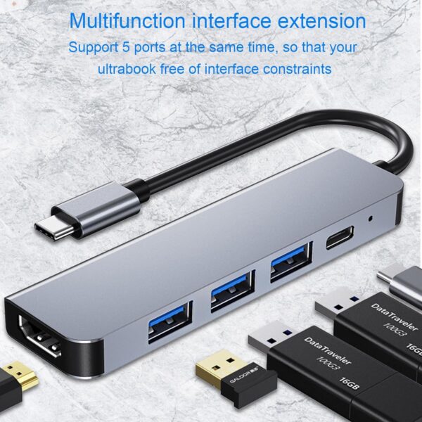 5 in 1 USB-C Hub with 4K HDMI 30Hz, USB 3.0/2.0, 60W Power Delivery, 5 Gbps Data Ports / USB C Multi-Port Adapter for MacBook, Laptops ,and Other Type C Devices - Image 6