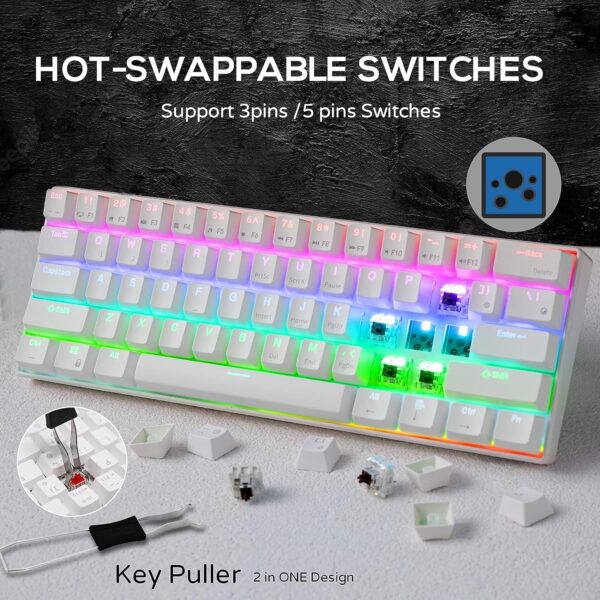 RK ROYAL KLUDGE RK61 61 Keys Mechanical Keyboard , 3 Connection Modes USB-2.4Ghz/Bluetooth/Wired/ Wireless - RGB Hot Swappable Blue Switch Gaming Keyboard - Arabic / English - White - Image 3