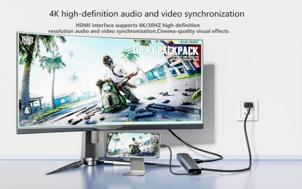 USB C HUB, 6-in-1 USB C Adapter Docking Station with 4K 30HZ 1080P HDMI,100W PD,USB3.0 * 3,RJ45 Ethernet,Compatible with MacBook Pro/Air, Other Type C Laptops Devices. - Image 5
