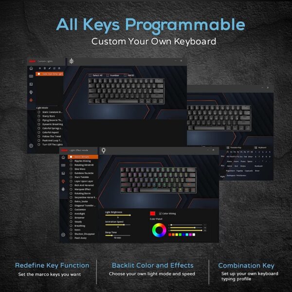 RK ROYAL KLUDGE RK61 61 Keys Mechanical Keyboard , 3 Connection Modes USB-2.4Ghz/Bluetooth/Wired/ Wireless - RGB Hot Swappable Blue Switch Gaming Keyboard - Arabic / English - White - Image 4